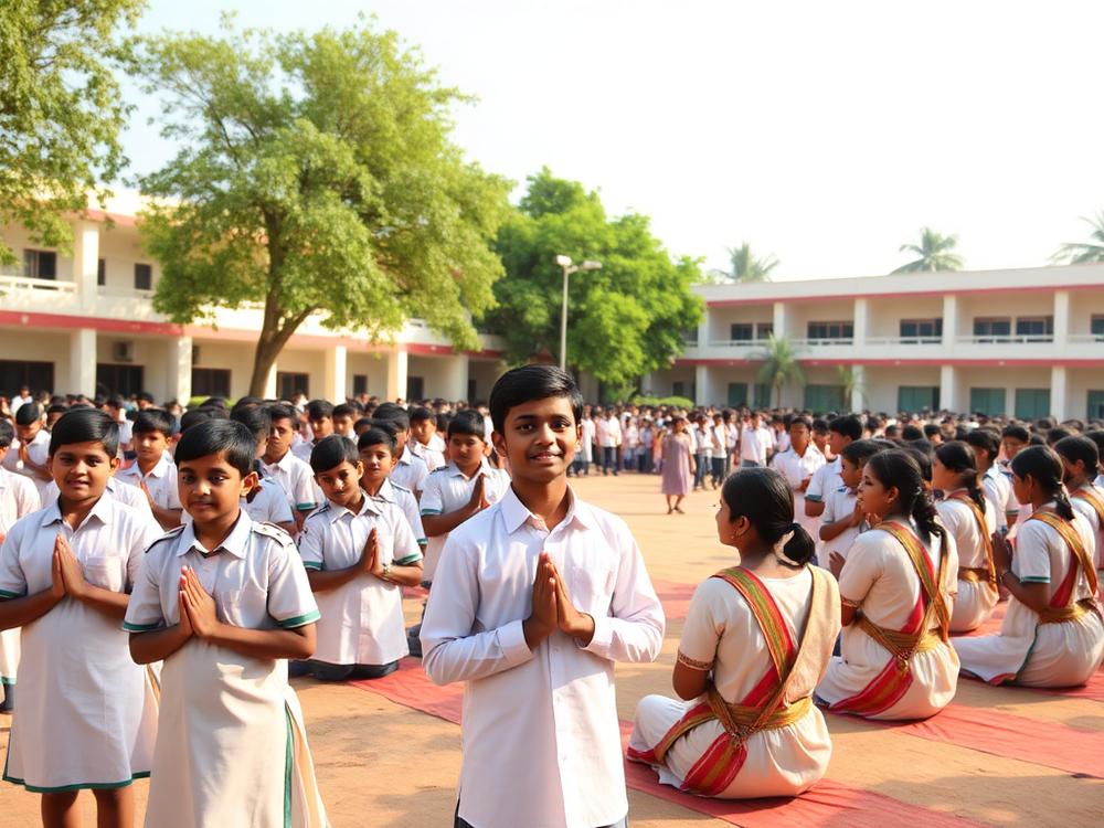 Students at morning assembly