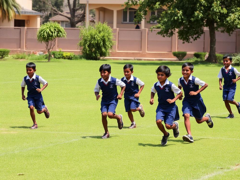 Students running on the playground